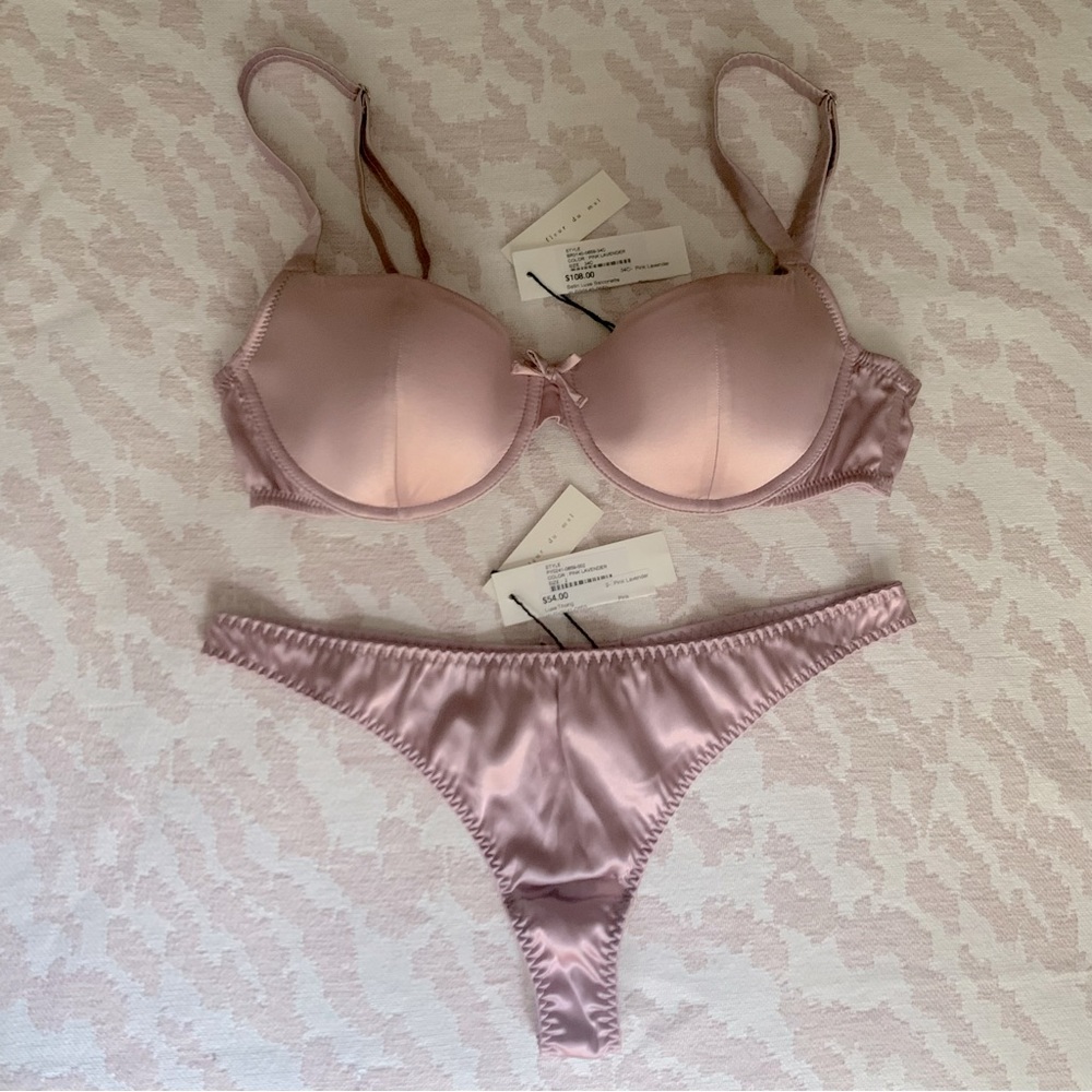 NWT Fleur du Mal Satin Luxe Balconette Bra + Luxe Thong 🌹